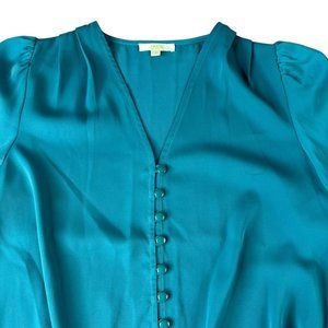 Jade Melody‎ Tam Womens Top Size Small Teal Blue Green Tie Front Button Up